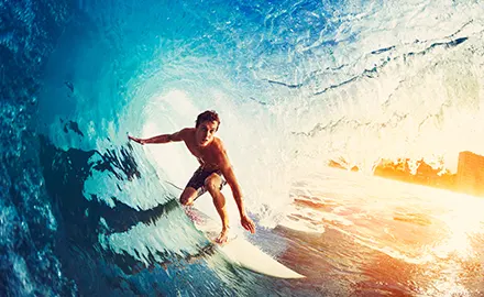 Glisse et equilibre sur les vagues